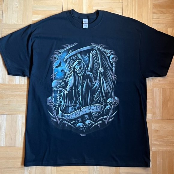 Mens 'We Meet Again' Skull Reaper Black T-Shirt Short Sleeve - Picture 3 of 6